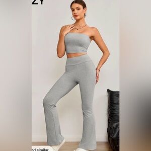 Crop Tube Top & Flare Leg Pants Set